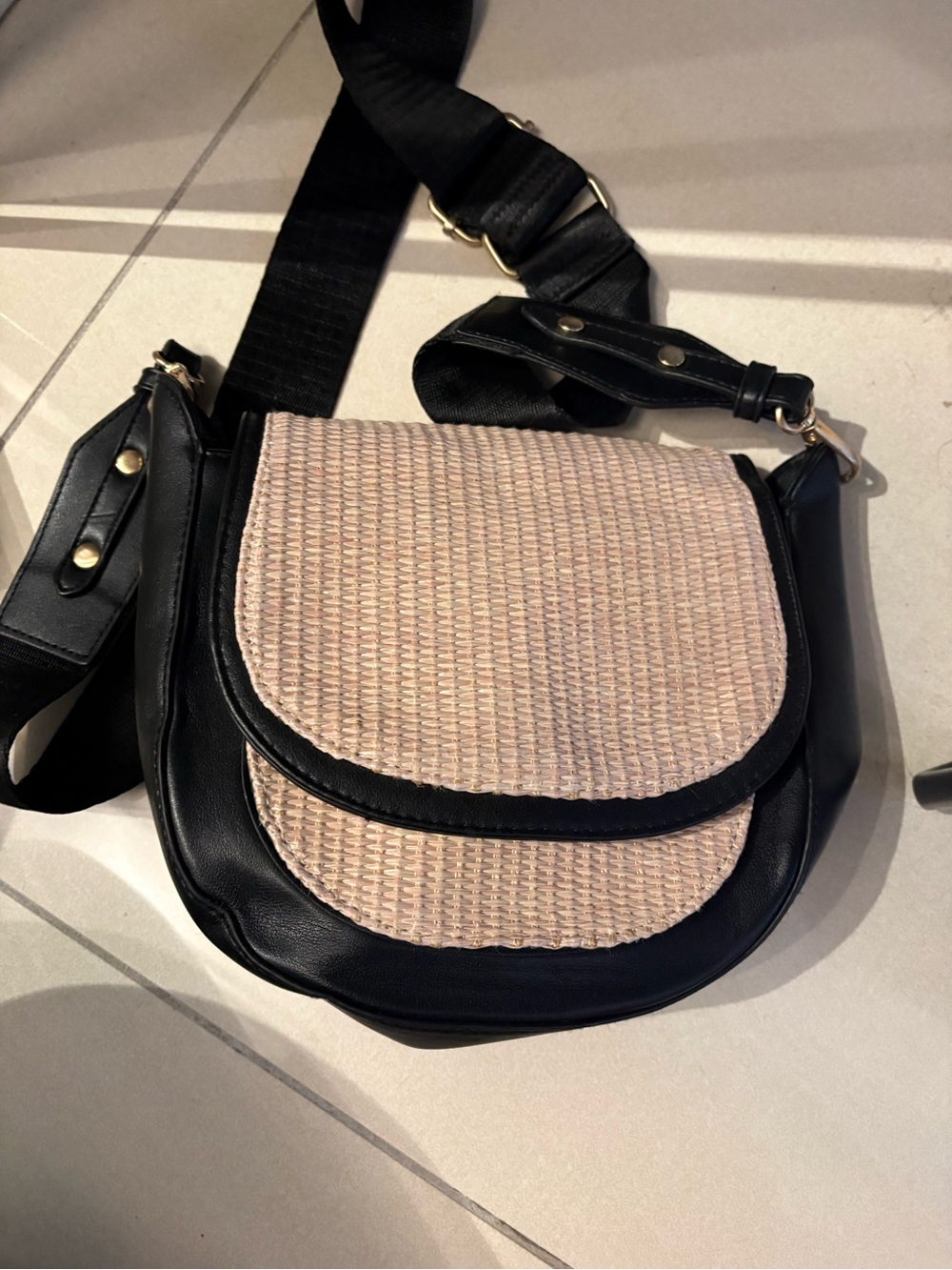 2/$15: Woven Front Crossbody Bag in Nude and Black
